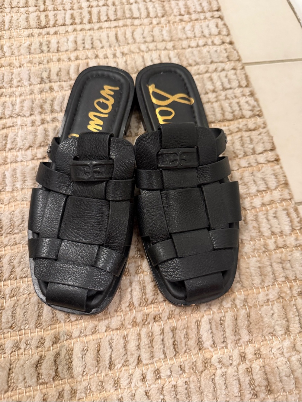 Sam Edelman Black Woven Slide Mules